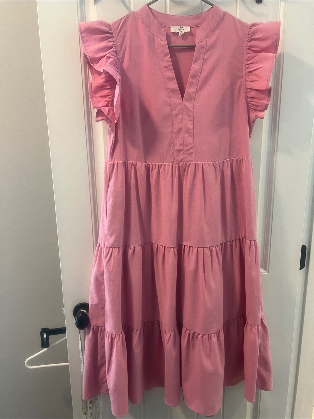 Pink Tiered Ruffle Sleeve Dress
